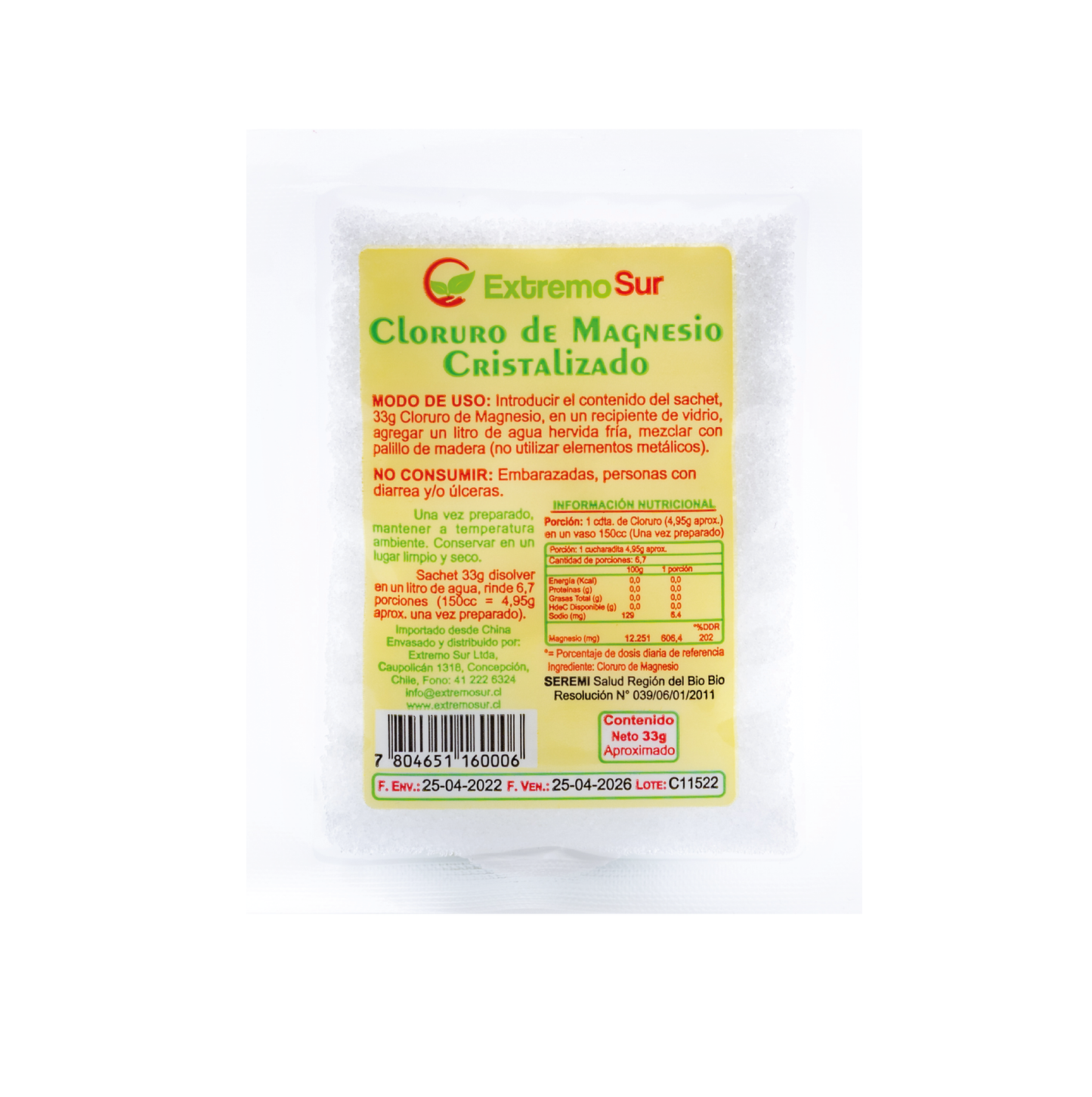 Cloruro de Magnesio Cristalizado sachet 33 gramos