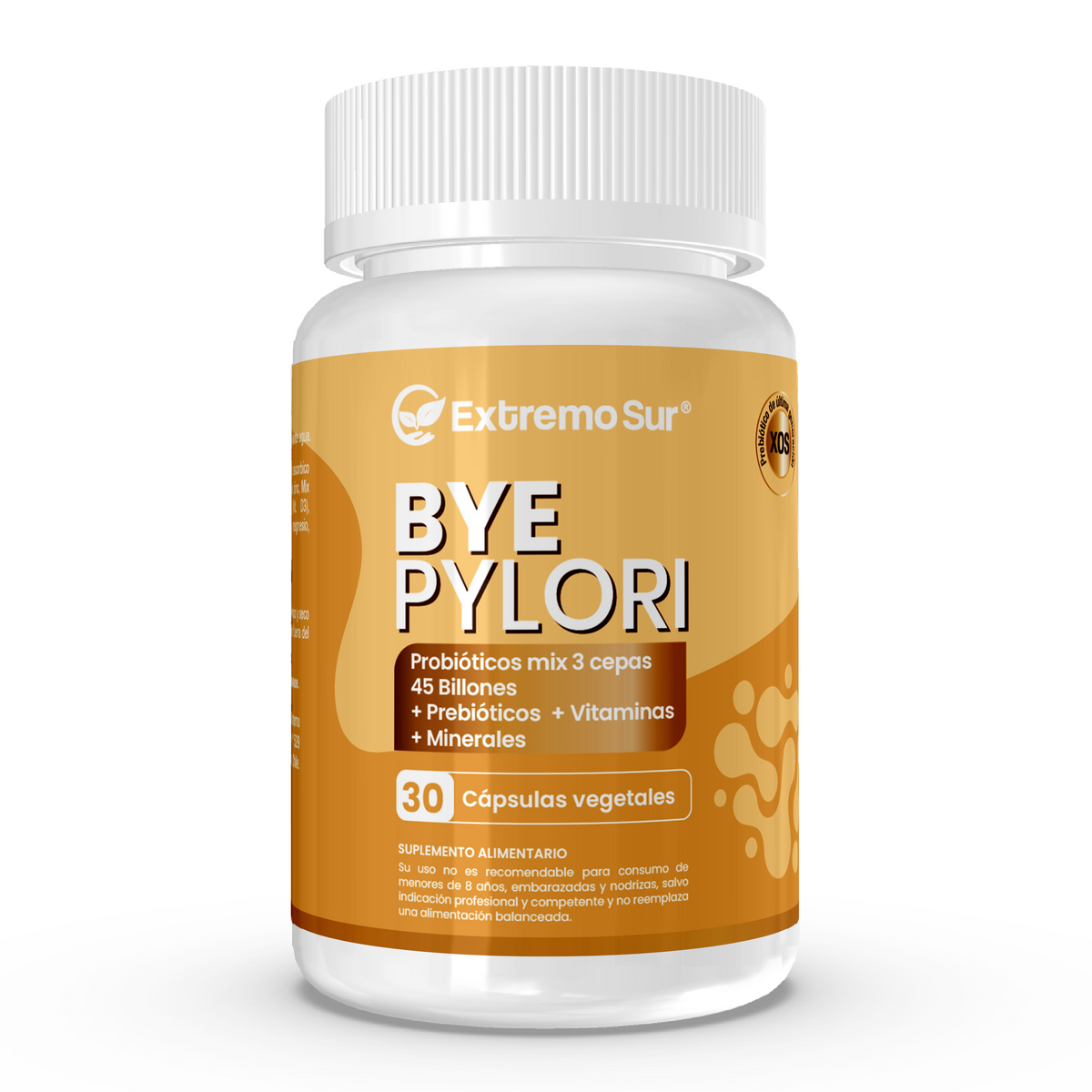ByePilory – Probióticos 3 Cepas + Prebióticos + Vitaminas y Minerales -30 caps