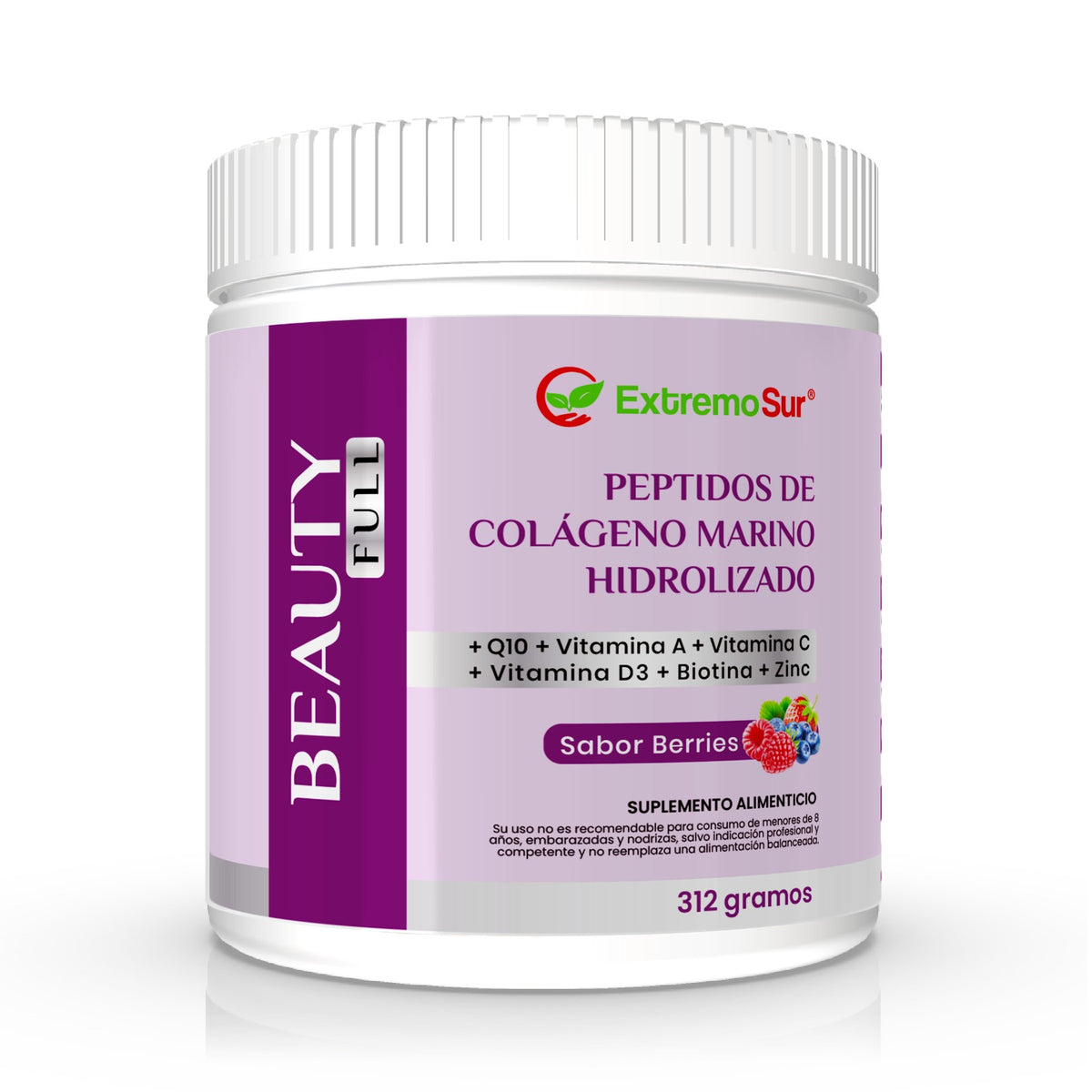 Beauty FULL (péptidos de colágeno marino + Q10 + Vit A, C, D3, BIOTINA, ZINC) Sabor berries 300g